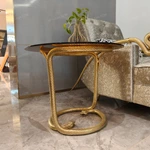 Leopard Jacquard L-Shape Sofa Set with Button Tufting Craftsmanship, Snake-Head Armrests & Braided Stainless Steel Legs